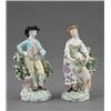 Image 1 : A pair of Derby figures of a shepherd and shepherdess, he wears a turquoise jacket and yellow bre...