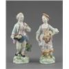Image 1 : A pair of Derby figures of Spring and Summer, he wears a pale green jacket and lemon breeches and...