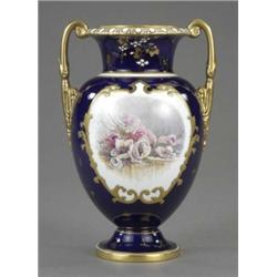 A Royal Crown Derby baluster vase, painted with flowers, by John Porter Wale, signed, reserved in...