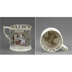 A Staffordshire frog mug, printed and painted with scenes from Tam O'Shanter, 4.25in high      £3...
