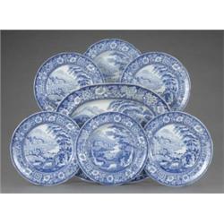 A set of four dinner plates and two soup plates, of the same pattern, 10in diam, mid-19th century...