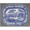 Image 1 : A stoneware canted oblong meat dish, printed with 'Wild Rose' pattern, the view of Nuneham Courtn...