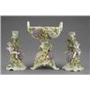 Image 1 : A German pierced dessert stand, encrusted with flowers, on tripod feet, painted in pastel colours...