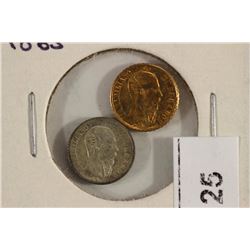 GOLD & SILVER 1865 MEXICO PESO FANTASY PIECES