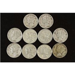 10 ASSORTED 1940'S MERCURY DIMES