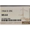 Image 3 : 1964-D WASHINGTON SILVER QUARTER NGC MS64