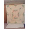 Image 1 : 80x83 HAND STITCHED FLORAL DECORATED QUILT (STAINED)