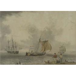 English School (Early 19th Century), The Dutch Coast, merchantmen and sailing barges in an estuar...