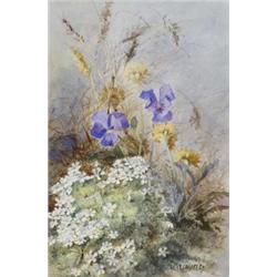 Teresa Hegg (fl. 1872 - 1893), Wayside Flowers On A Grassy Bank, signed, watercolour heightened w...