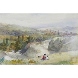 Joseph Needham (fl. 1860 - 1874), Bridgnorth, Shropshire, figures resting with dog on the approac...