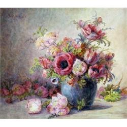 John Porter Wale (1860 - 1920), Still Life Of Anemones In A Blue Vase, signed, watercolour, 9.25i...