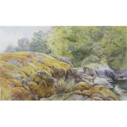 Benjamin Bland (Exh. 1911 - 1914), A Quiet Backwater, with moss covered rocks and wooded banks, s...