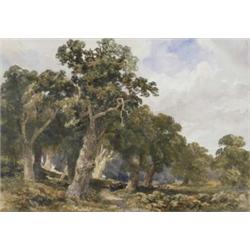 William Bennett (1811 - 1971), Windsor Forest, passing clouds with figures seated by a path, park...