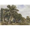 Image 1 : William Bennett (1811 - 1971), Windsor Forest, passing clouds with figures seated by a path, park...