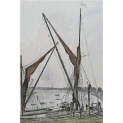Karl Hagedorn (1889 - 1969), A Thames Barge, signed, pen and ink and watercolour, 19in x 13in, So...