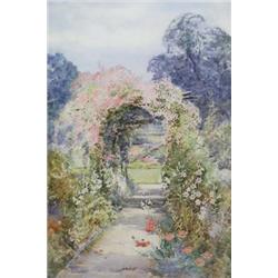 Theresa Sylvester Stannard (1898 - 1947), The Pergola Walk, a colourful sunlit garden with herbac...