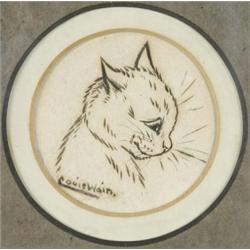 Louis Wain (1860 - 1939), Pensive Cat, head and shoulders, signed, pen and ink, 2.75in diam     £...