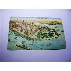 VINTAGE BIRD'S EYE VIEW OF LOWER NEW YORK POST CARD