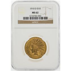 1910-D $10 Indian Head Eagle Gold Coin NGC MS62