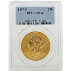 1897-S $20 Liberty Head Double Eagle Gold Coin PCGS MS62