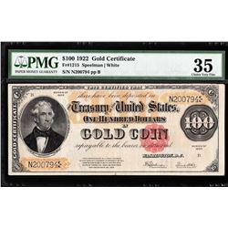 1922 $100 Gold Certificate Note PMG VF35