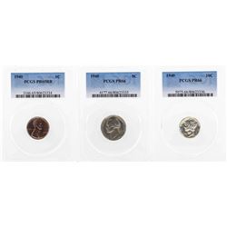 Set of (5) 1940 Half Dollar, Quarter, Dime, Nickel, and Penny Coins PCGS Graded