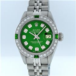 Ladies Rolex Stainless Steel Green Diamond and Emerald Datejust Wristwatch