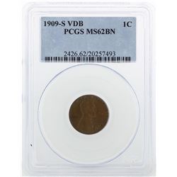 1909-S VDB Lincoln Wheat Cent Coin PCGS MS62BN