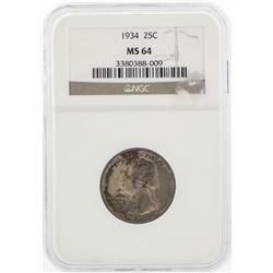 1934 Quarter Dollar Coin NGC MS64