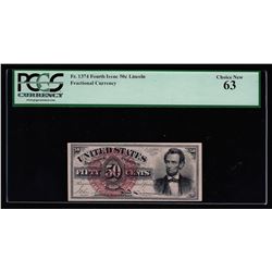 March 3rd, 1863 Fifty Cent Fourth Issue Fractional Note PCGS Choice New 63