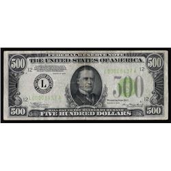 1934 $500 Federal Reserve Note San Francisco Light Green Seal