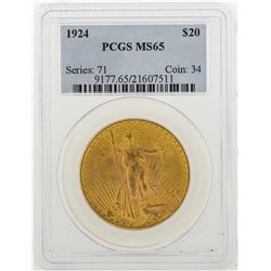 1924 $20 Saint Gaudens Double Eagle Gold Coin PCGS MS65