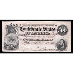 1864 $500 The Confederate States of America Note