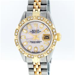 Rolex Ladies Two Tone Pink MOP Baguette Diamond Datejust Wristwatch