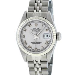Rolex Ladies Stainless Steel Silver Roman Datejust Wristwatch