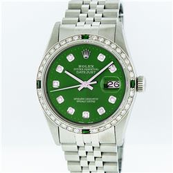 Rolex Mens Stainless Steel Green Diamond and Emerald Datejust Wristwatch