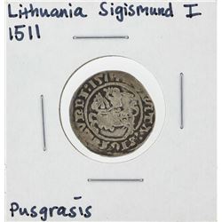 1511 Lithuania Sigismund I Pusgrasis Silver Coin