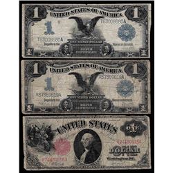 Set of (2) 1899 $1 Black Eagle Silver Certificates & (1) 1917 Legal Tender Notes