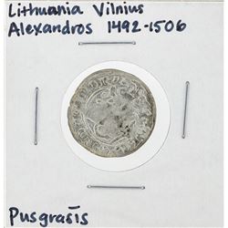 1492-1506 Lithuania Vilnius Alexandros Pusgrasis Silver Coin