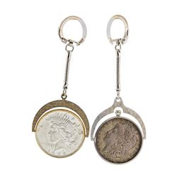 1884 $1 Morgan Silver Dollar and 1923 Peace Silver Dollar Keychains