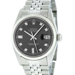 Rolex Mens Stainless Steel and Diamond Datejust Wristwatch