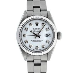 Rolex Ladies Stainless Steel Mother Of Pearl Oyster Band Datejust Wristwatch