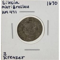 1670 Silesia 3 Kruzer KM471 Silver Coin