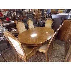DOUBLE PEDESTAL TABLE WITH 2 LEAFS AND 6 CHAIRS - ALL ONE MONEY