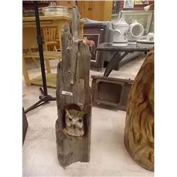 UNIQUE HAND CRAFTED CHAIN SAW CARVING - OWL - 28" TALL  X 7 X 7"
