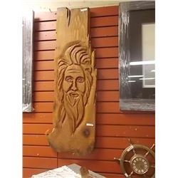 UNIQUE CHAINSAW CARVING - WALL MOUNT TREE SPIRIT - 40" TALL  X 13.5 X 1"
