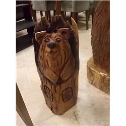 UNIQUE HAND CRAFTED CHAIN SAW CARVING - STUMP BEAR - 21.5" TALL  X 10 X 8"