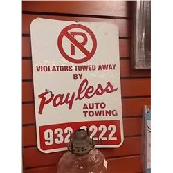 VINTAGE METAL CAR THEMED SIGN -  PAYLESS