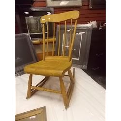 ANTIQUE OLD CANADAINA PINE NURSING ROCKER - CIRCA 1870 - ALL WOOD WITH LEATHER SEAT