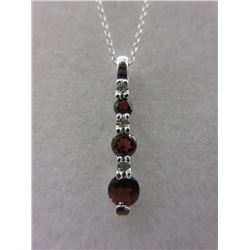 NECKLACE - 2 GARNET & 3 DIAMONDS IN STERLING SILVER JOURNEY SETTING - INCLUDES CERTIFICATE - W-41